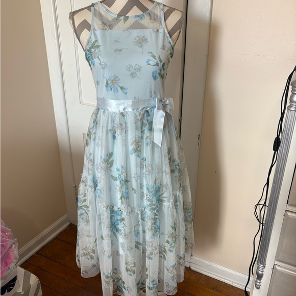 Girls Blue Floral Dress - Picture 1 of 6